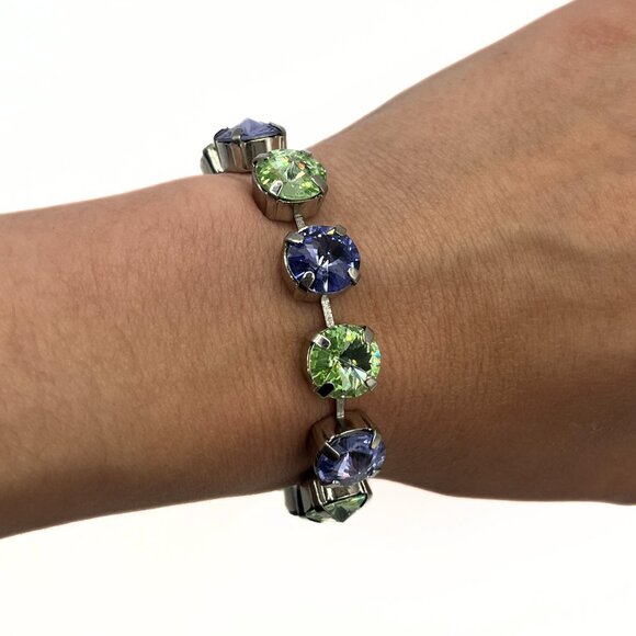 Handcrafted Swarovski Peridot, Lilac, & Blue Crystal Bracelet - Shiny Silver - Picture 9 of 12